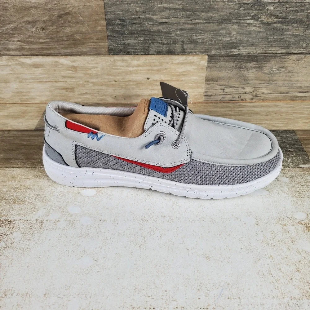 Hey Dude Welsh Grip Mix Mens Loafer Shoe Sz 9 Light Gray White Slip On Round Toe